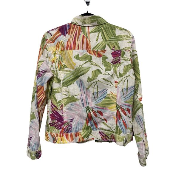 Chicos Floral Tropical Hawaiian Print Linen Blend Button Up Jacket Size 1 - Picture 3 of 11